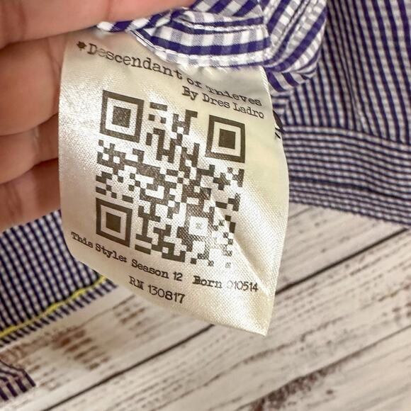 Descendent of Thieves Purple Gingham Dress Shirt, EUC, Size Large, MSRP $155 - Picture 10 of 11